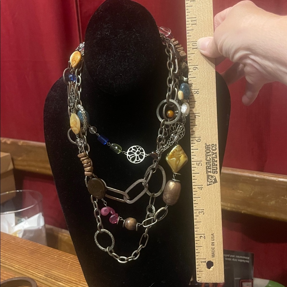 Multicolor Multi Strand Beaded Chain Necklace 18”… - image 4